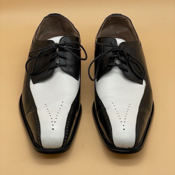 Stacy Adams Atticus Two Tone Wingtip Dress Shoes Men’s 11M Black/White Dandy - Picture 6 of 16